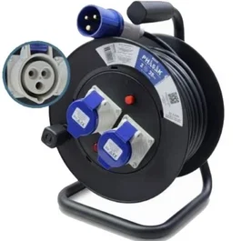Phasak Regleta enrollable BN 3475 con 2 enchufes industriales 2P+TT y 25m de cable